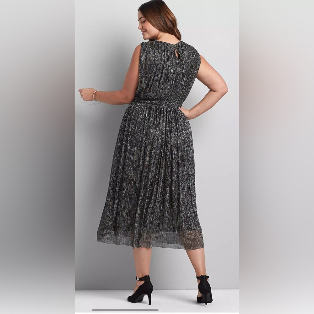 Lane Bryant Black Sparkle Belted Metallic Fit & Flare Dress Sz 22 NWT - Picture 2 of 8